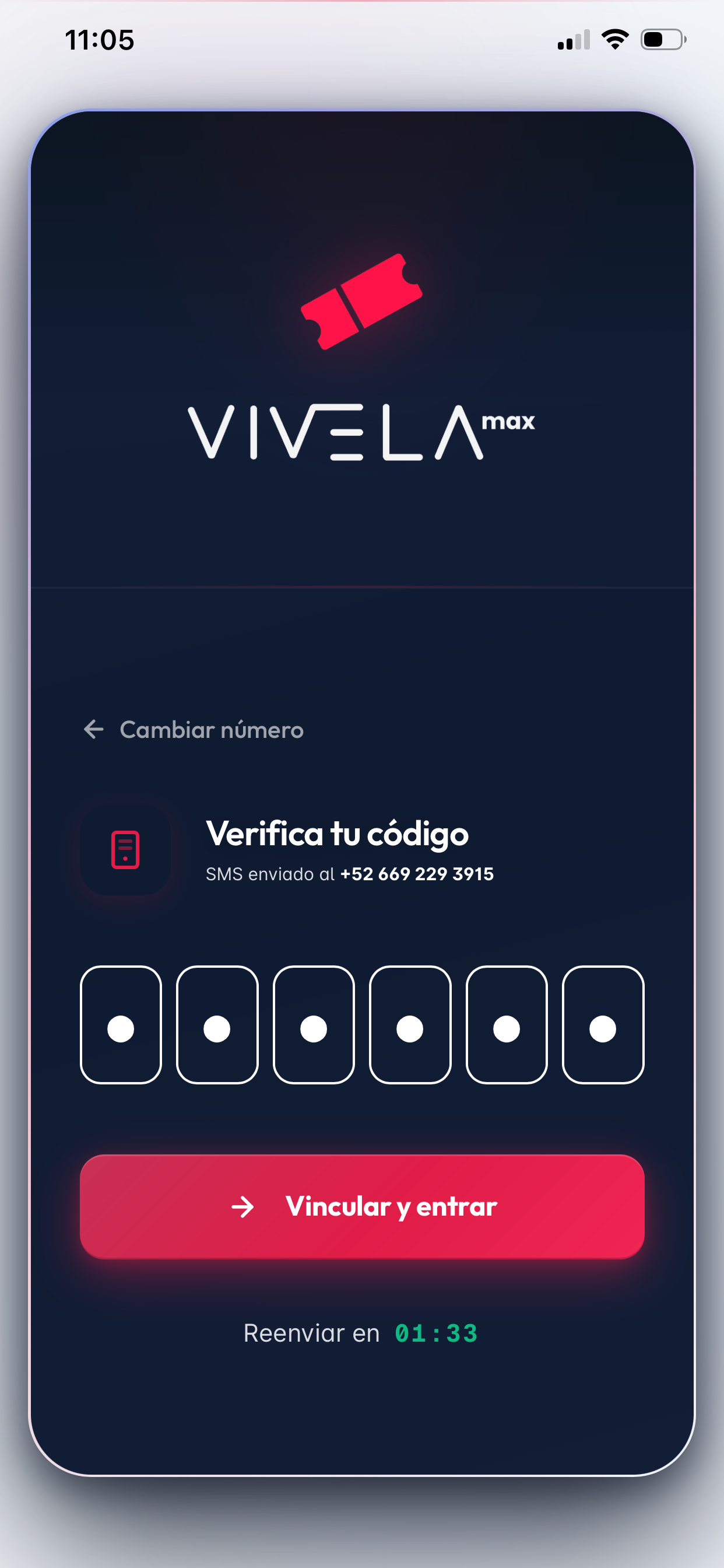 Paso 8: Confirmación del código OTP enviado por SMS